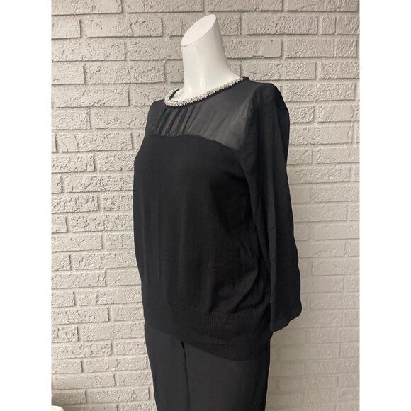 Cable & Gauge Black Faux Pearl Neckline Sweater / Top Size M - Picture 3 of 6